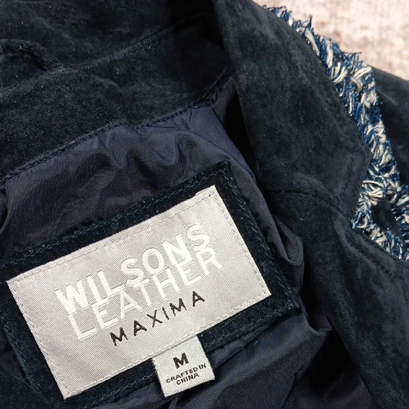 Wilsons Leather Vintage Blue Long Boho Suede Leather Coat Womdns Medium - Picture 10 of 13